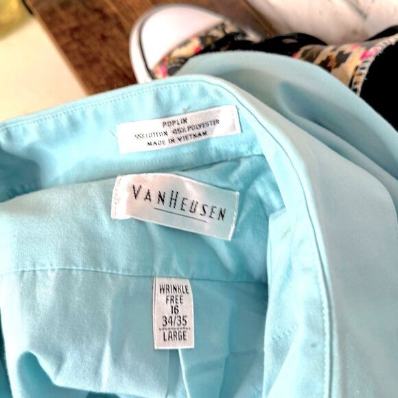 Van Heusen Poplin Turquoise Teal Button Down Shirt Size Large - Picture 5 of 5